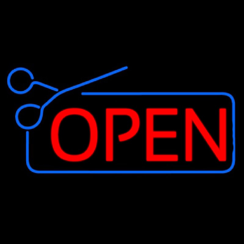 Red Open With Scissor Logo Leuchtreklame