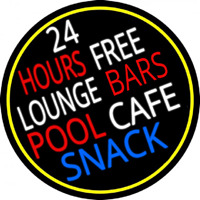 24 Hours Free Lounge Bars Pool Cafe Snack Oval With Border Leuchtreklame