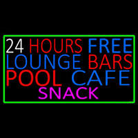 24 Hours Free Lounge Bars Pool Cafe Snack With Green Border Leuchtreklame