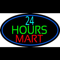 24 Hours Mini Mart With Blue Round Leuchtreklame