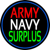 Army Navy Surplus Blue Round Leuchtreklame
