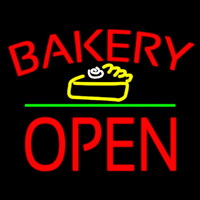 Bakery Logo Block Open Green Line Leuchtreklame