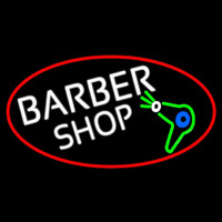 Barber Shop And Dryer And Scissor With Red Border Leuchtreklame
