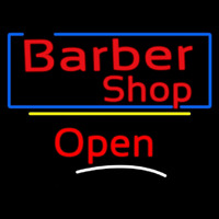 Barber Shop Blue Border Open Leuchtreklame