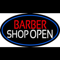 Barber Shop Open With Blue Border Leuchtreklame