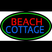 Beach Cottage With Green Border Leuchtreklame