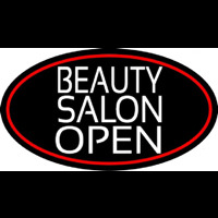 Beauty Salon Open Oval With Red Border Leuchtreklame