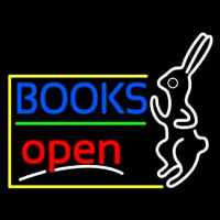 Blue Books With Rabbit Logo Open Leuchtreklame