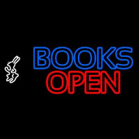 Blue Books With Rabbit Logo Open Leuchtreklame