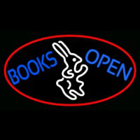 Blue Books With Rabbit Logo Open With Red Oval Leuchtreklame