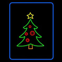 Blue Border Green Christmas Tree Leuchtreklame