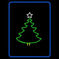 Blue Border Green Christmas Tree Logo Leuchtreklame