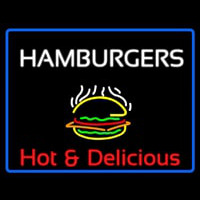 Blue Border Hamburgers Hot And Delicious With Border Leuchtreklame