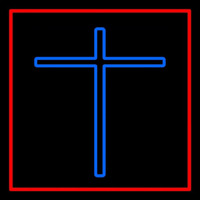Blue Christian Cross Red Border Leuchtreklame