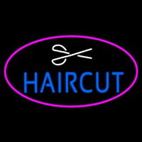 Blue Haircut With Scissor Leuchtreklame