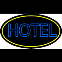 Blue Hotel With Yellow Border Leuchtreklame