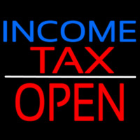 Blue Income Red Ta  Block Open Leuchtreklame