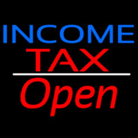 Blue Income Ta  White Line Slant Open Leuchtreklame