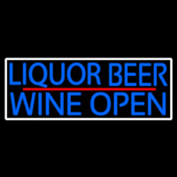 Blue Liquor Beer Wine Open With White Border Leuchtreklame