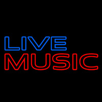 Blue Live Music Block Mic Logo Leuchtreklame