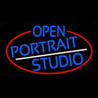 Blue Open Portrait Studio Oval With Red Border Leuchtreklame