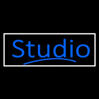 Blue Studio With White Border Leuchtreklame