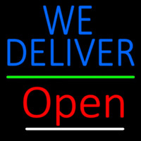 Blue We Deliver Open Green Line Leuchtreklame