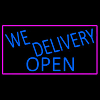 Blue We Deliver Open With Pink Border Leuchtreklame