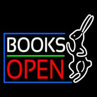 Books With Rabbit Logo Open Leuchtreklame