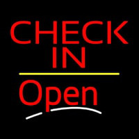 Check In Open Yellow Line Leuchtreklame