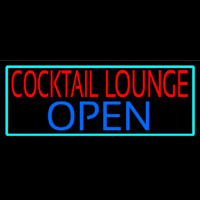 Cocktail Lounge Open With Turquoise Border Leuchtreklame