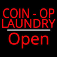Coin Op Laundry Open White Line Leuchtreklame