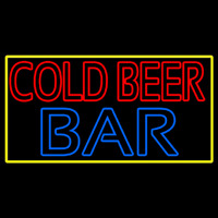 Cold Beer Bar With Yellow Border Leuchtreklame