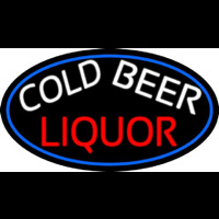 Cold Beer Liquor Oval With Blue Border Leuchtreklame