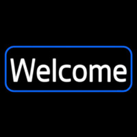 Cursive Welcome With Blue Border Leuchtreklame