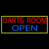 Darts Room Open With Yellow Border Leuchtreklame