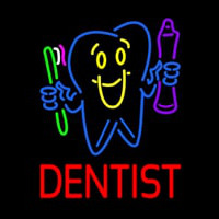 Dentist Tooth Logo With Brush And Paste Leuchtreklame