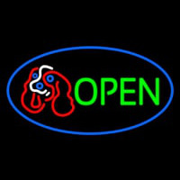 Dog Logo Open Blue Oval Leuchtreklame