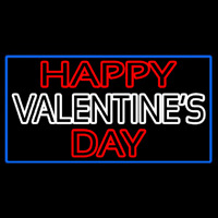 Double Stroke Happy Valentines Day With Blue Border Leuchtreklame