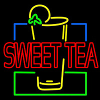 Double Stroke Sweet Tea With Glass Leuchtreklame