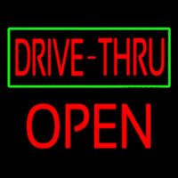 Drive Thru With Green Border Open Leuchtreklame