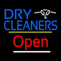 Dry Cleaners Logo Open Yellow Line Leuchtreklame
