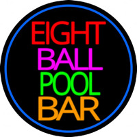 Eight Ball Pool Bar Oval With Blue Border Leuchtreklame