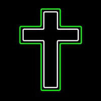 Green And White Christian Cross Leuchtreklame
