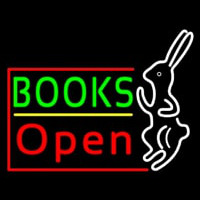 Green Books With Rabbit Logo Open Leuchtreklame