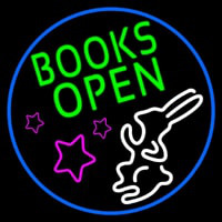 Green Books With Rabbit Logo Open Leuchtreklame