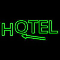 Green Hotel With Arrow Leuchtreklame