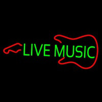 Green Live Music With Guitar Logo Leuchtreklame