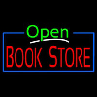 Green Open Book Store Blue Border Leuchtreklame