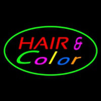 Hair And Color Oval Green Leuchtreklame